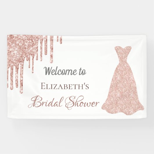 Vrijgezellenfeest roos goud glitter drip wit welko spandoek (Horizontaal)