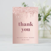 Vrijgezellenfeest roos goud glitter roze luxe bedankkaart (Staand voorkant)