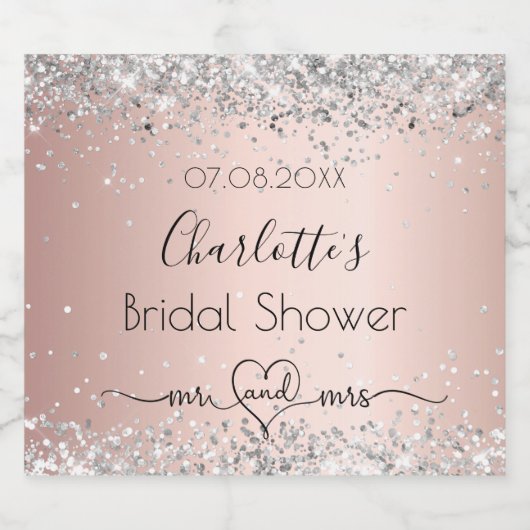 Vrijgezellenfeest roos Goud Zilver Mr Mrs Sparkling Wijnetiket (Enkel label)