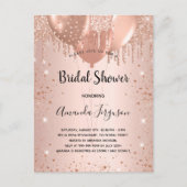 Vrijgezellenfeest roos goudballonnen uitnodiging briefkaart (Voorkant)