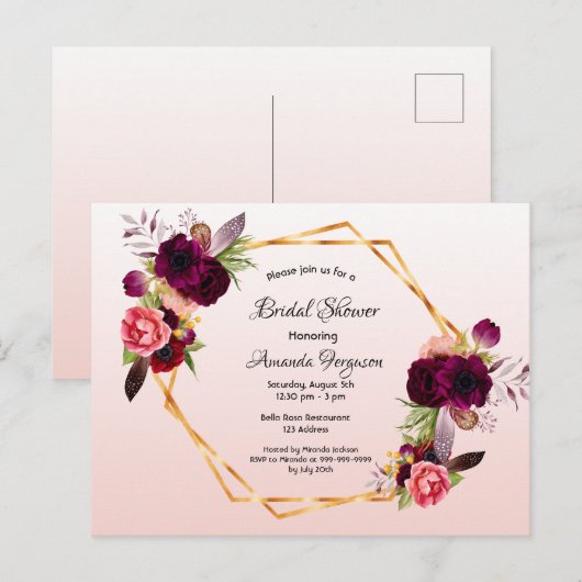 Vrijgezellenfeest roos goudbruin uitnodiging (Voorkant / Achterkant)