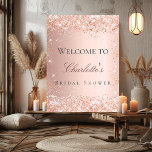 Vrijgezellenfeest roos gouden bloedige glitter wel poster<br><div class="desc">Een welkom poster voor een glamoureus Vrijgezellenfeest. Een rozen gouden achtergrond versierd met faux glitter,  schittert. Een naam personaliseren en toevoegen. Terug: geen ontwerp</div>