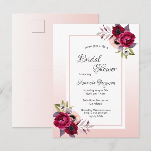 Vrijgezellenfeest roos gouden bloemen uitnodiging (Voorkant / Achterkant)