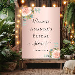Vrijgezellenfeest roos gouden bloemen welkomstbord poster<br><div class="desc">Voor een Vrijgezellenfeest. Een roos gouden faux metallische achtergrond. Gedecorbeerd met een roos goudkleurige en wazige roze florale bloem,  bloem (roos) en groene waterkleurde eucalyptusbladeren,  kruiden,  groen en een nepgoudbolletje. Personaliseer en voeg de naam van de bruid en een datum toe.</div>