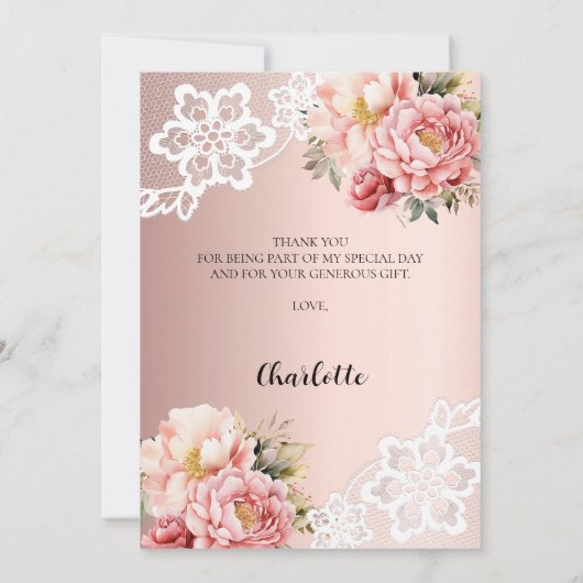 Vrijgezellenfeest roos Gouden Bloemenkant Dank u k Kaart (Achterkant)