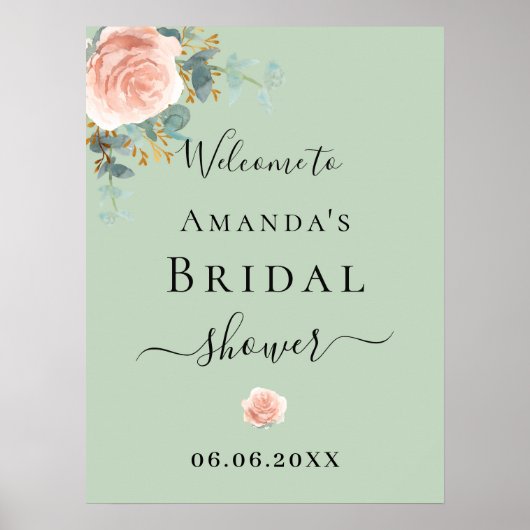 Vrijgezellenfeest roos gouden bloemensalie groen w poster (Voorkant)