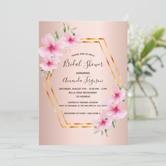 Vrijgezellenfeest Roos gouden blos roze bloemetjes Kaart (Staand voorkant)