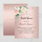 Vrijgezellenfeest roos gouden blozen Spoeluitnodig Briefkaart (Voorkant / Achterkant)