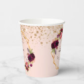 Vrijgezellenfeest roos gouden bordeauxrode bloemen papieren bekers (Links)