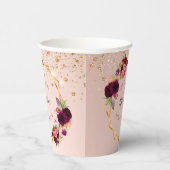 Vrijgezellenfeest roos gouden bordeauxrode bloemen papieren bekers (Rechts)