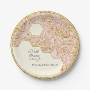 Vrijgezellenfeest Roos Gouden Glitter Marmer Hexag Papieren Bordje