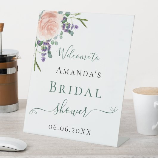 Vrijgezellenfeest roos gouden lavendel bloemenmoes reclamebord met voetstuk (Insitu)