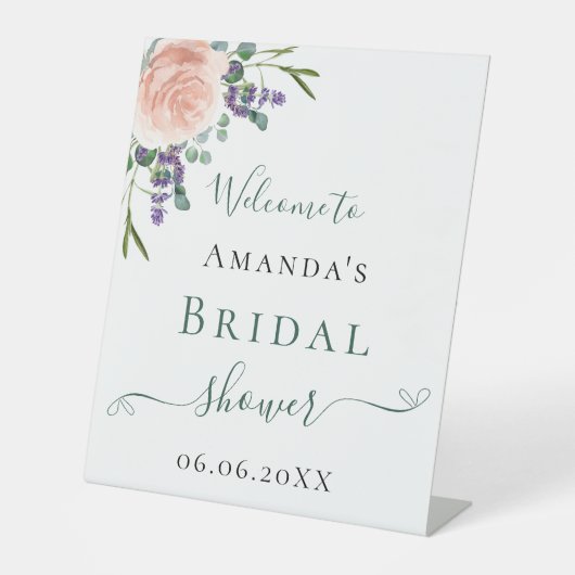 Vrijgezellenfeest roos gouden lavendel bloemenmoes reclamebord met voetstuk (Voorkant)