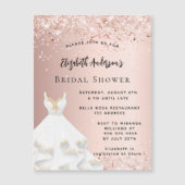 Vrijgezellenfeest roos gouden witte jurk luxe magnetische uitnodiging (Voorkant)