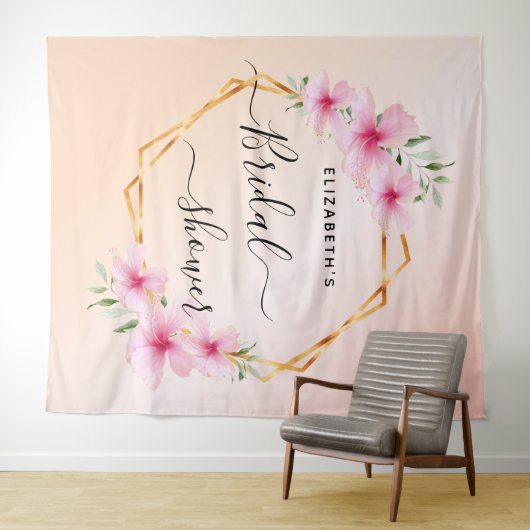 Vrijgezellenfeest roos gouden zwarte roze floralen wandkleed (In Situ (horizontaal))