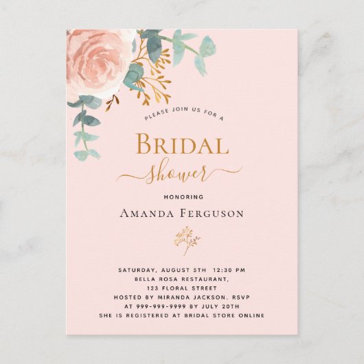 Vrijgezellenfeest roos goudfloreucalyptuselegant briefkaart (Voorkant)