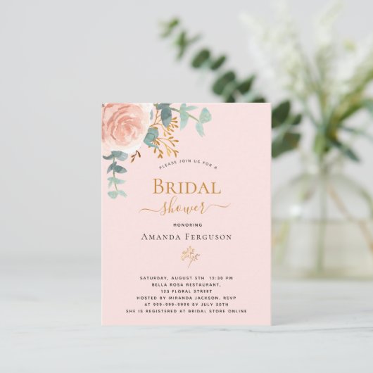 Vrijgezellenfeest roos goudfloreucalyptuselegant briefkaart (Staand voorkant)