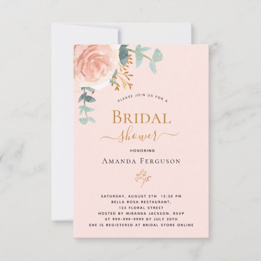 Vrijgezellenfeest roos goudfloreucalyptuselegant kaart (Voorkant)