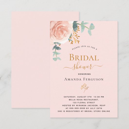 Vrijgezellenfeest roos goudfloreucalyptuselegant kaart (Voorkant / Achterkant)