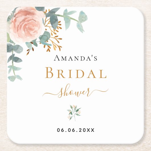 Vrijgezellenfeest roos goudfloreucalyptuselegant kartonnen onderzetters (Voorkant)