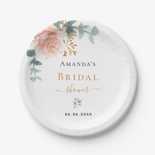 Vrijgezellenfeest roos goudfloreucalyptuselegant papieren bordje (Voorkant)