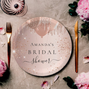 Vrijgezellenfeest roos goudglitterballonglansglans papieren bordje