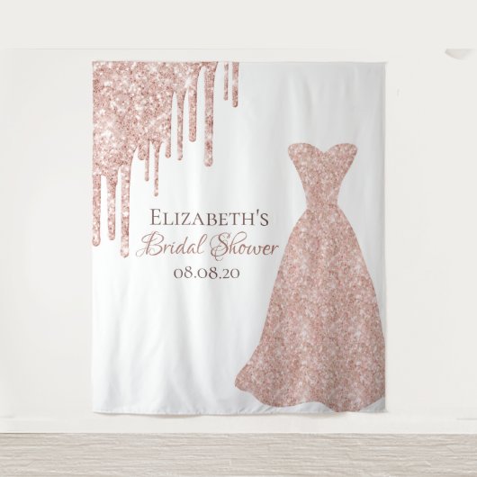 Vrijgezellenfeest roos goudglitterdrip wit wandkleed (Voorkant)