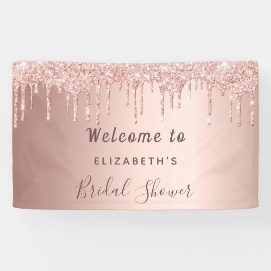 Vrijgezellenfeest roos goudglitterdruppels welkom spandoek (Horizontaal)