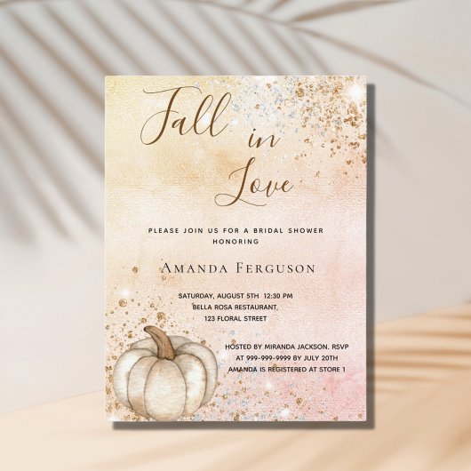 Vrijgezellenfeest roos goudpompoen herfst liefde uitnodiging briefkaart