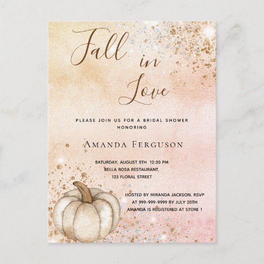 Vrijgezellenfeest roos goudpompoen herfst liefde uitnodiging briefkaart (Voorkant)