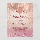 Vrijgezellenfeest roos goudroze glitterballonnen uitnodiging briefkaart (Voorkant)