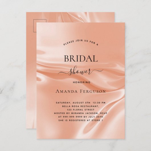 Vrijgezellenfeest roos goudsatijnzijde uitnodiging briefkaart (Voorkant / Achterkant)