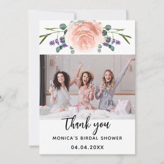 Vrijgezellenfeest roos lavendel foto dank u kaart (Voorkant)