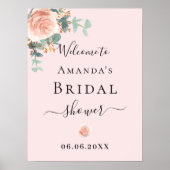 Vrijgezellenfeest roos roze bloemengroen welkom poster (Voorkant)