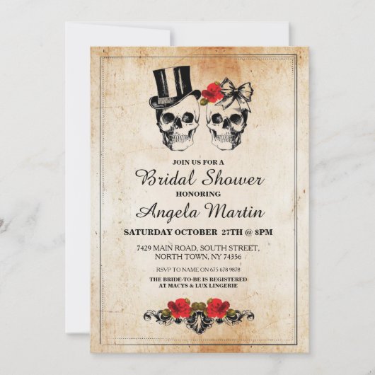 vrijgezellenfeest Roos Skull Halloween Uitnodigen Kaart (Voorkant)