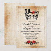 vrijgezellenfeest Roos Skull Halloween Uitnodigen Kaart (Voorkant / Achterkant)