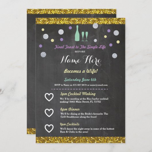 Vrijgezellenfeest route Champagne uitnodiging (Voorkant / Achterkant)