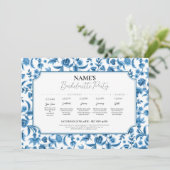 Vrijgezellenfeest Route Chintz Blauw & Wit Bloemen Kaart (Staand voorkant)