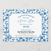 Vrijgezellenfeest Route Chintz Blauw & Wit Bloemen Programmakaart (Voorkant)