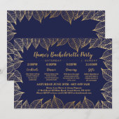 Vrijgezellenfeest Route Navy Gold Leaves Elegant Kaart (Voorkant / Achterkant)
