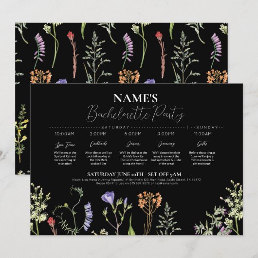 Vrijgezellenfeest Route Wildflowers Bloemen Donker Kaart (Voorkant / Achterkant)