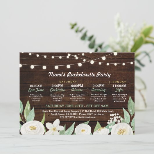 Vrijgezellenfeest Route Witte Bloem Rustieke Licht Kaart (Staand voorkant)