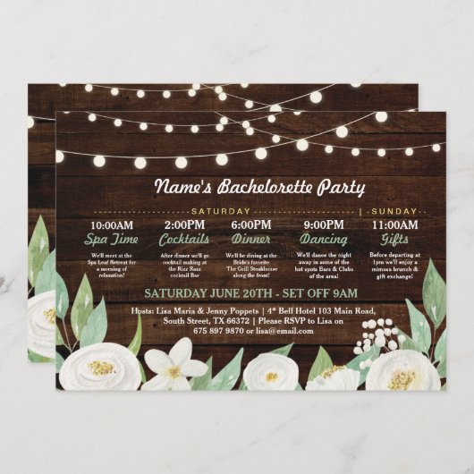 Vrijgezellenfeest Route Witte Bloem Rustieke Licht Kaart (Voorkant / Achterkant)