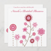 Vrijgezellenfeest Roze Bloemen Girly Uitnodiging (Voorkant / Achterkant)