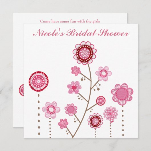 Vrijgezellenfeest Roze Bloemen Girly Uitnodiging (Voorkant / Achterkant)