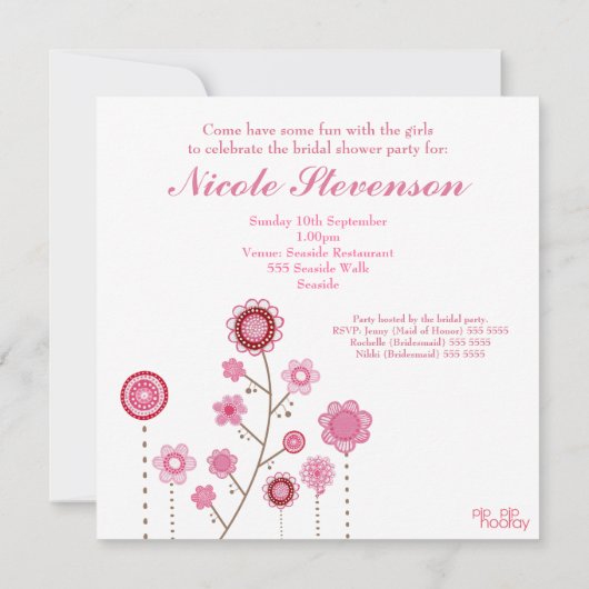 Vrijgezellenfeest Roze Bloemen Girly Uitnodiging (Achterkant)