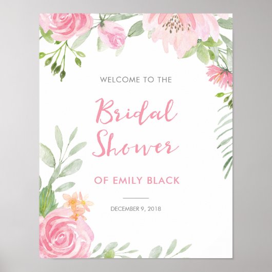 Vrijgezellenfeest roze bloemenwelkomstbord poster (Voorkant)