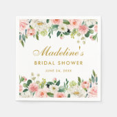 Vrijgezellenfeest Roze Blush Bloemen Goud Servet (Voorkant)