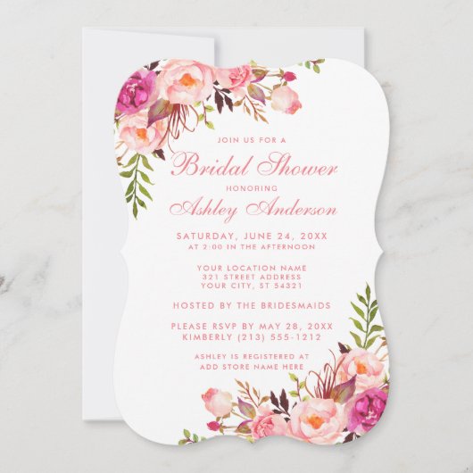 Vrijgezellenfeest Roze Blush Floral Invitation PSB Kaart (Voorkant)