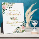 Vrijgezellenfeest Roze Blush Gold Floral Welkom Fotoplaat<br><div class="desc">Vrijgezellenfeest Roze Blush Gold Floral Welkom Tabel Plaque</div>